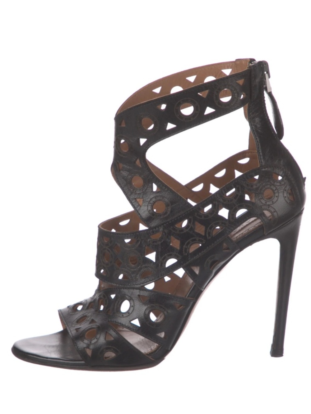 VGUC Alaïa Black Leather Cutout Accent Heels Sandals in Size: 7 / IT 37!